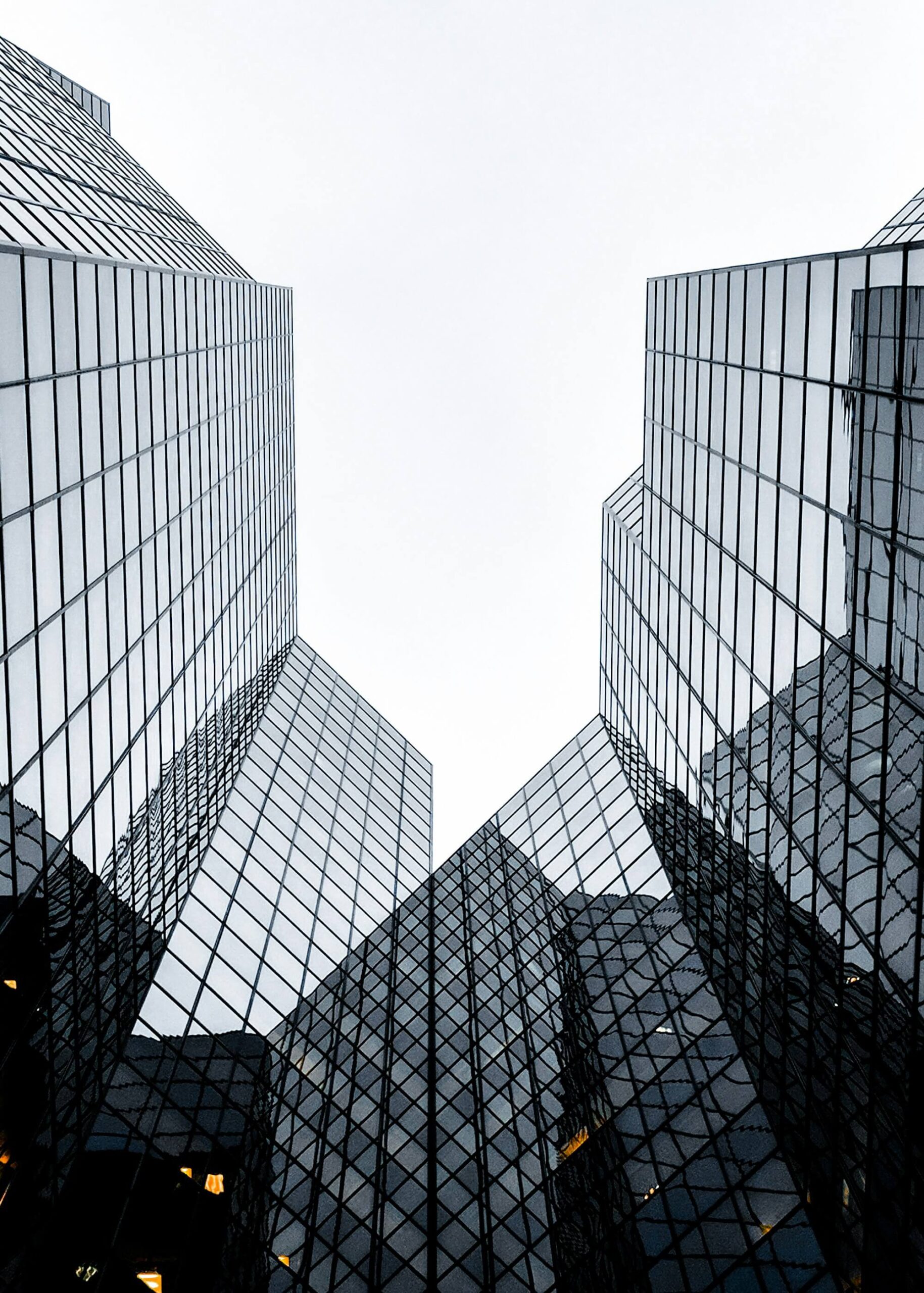 Modern glass skyscrapers viewed from street level